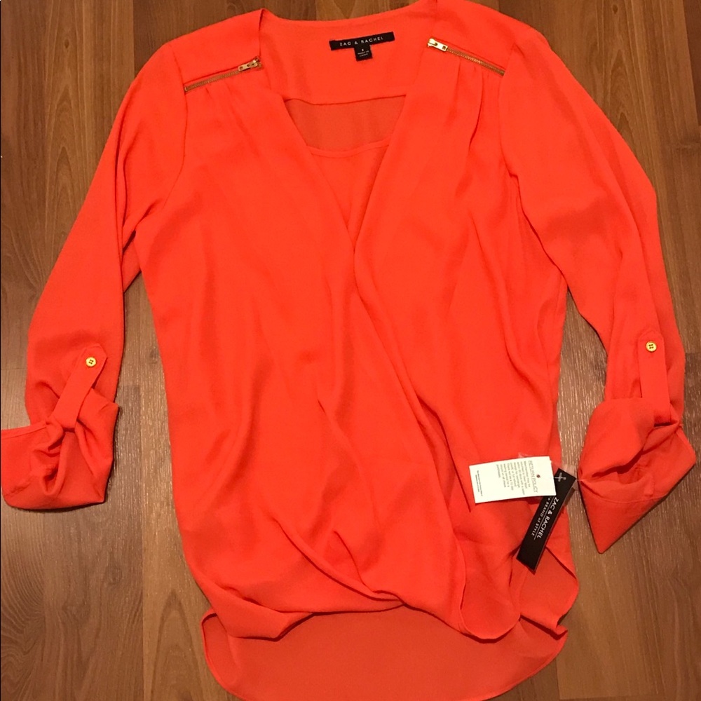 NWT Orange Top with Zip Shoulders